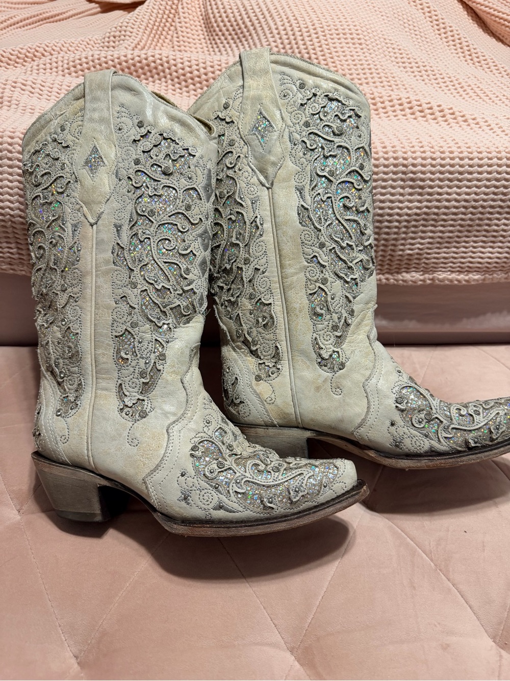 White glitter Corral boots